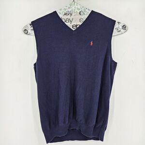 Polo Ralph Lauren Vest Mens 2XLT Pima Cotton V Neck Sweater Blue Red Logo Tall
